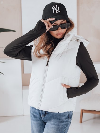 Bílá dámská prošívaná vesta LIKEHUGS s kapucí