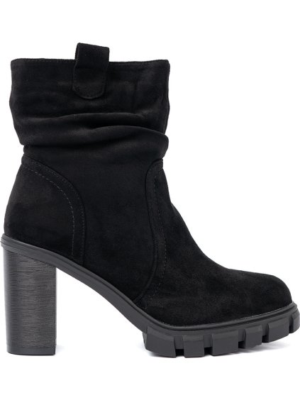 Stylové dámské černé kotníkové boty s vrásněným svrškem, podpatek 9,5 cm