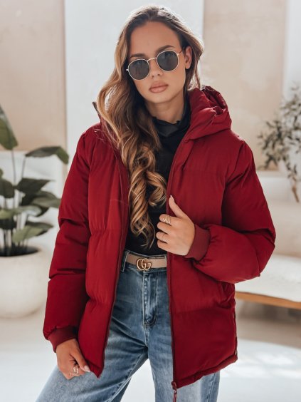 Vínová dámská prošívaná bunda s kapucí MISSFROST