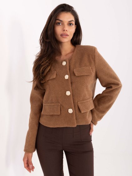 Hnědá dámská krátká přechodová bunda s podšívkou