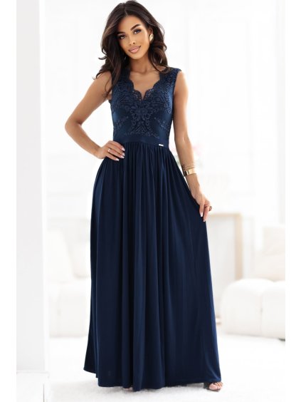 Tmavě modré dlouhé šaty bez rukávů VIVIANA
