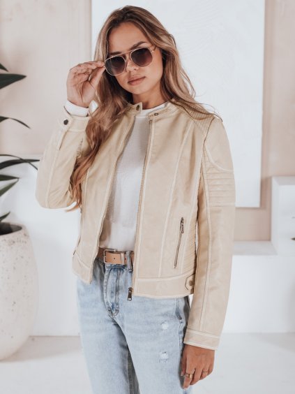 Béžová dámská koženková bunda ROCKMISS