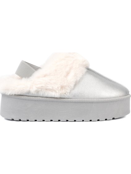 Stříbrné dámské pantofle na platformě