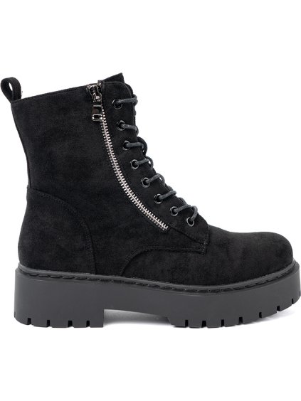 Dámské černé kotníkové boty se semišovým povrchem