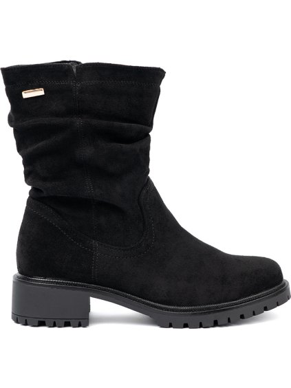 Černé dámské kozačky s vrásněným svrškem na zip