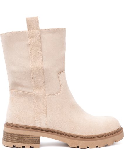 Smetanové dámské kotníkové boty s hrubou podrážkou