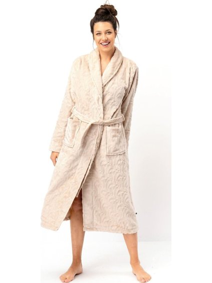 Key Béžový dámský dlouhý župan se vzory