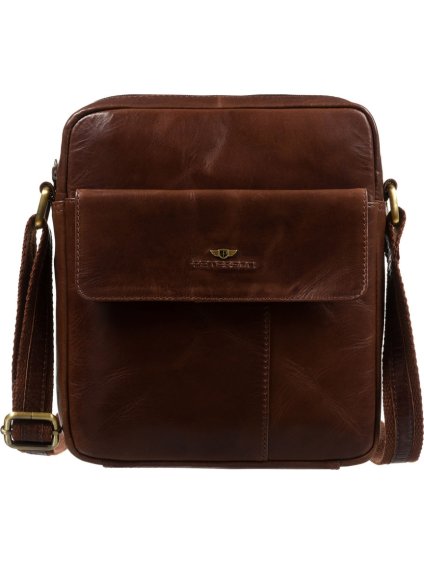 Peterson Hnědá pánská kožená taška přes rameno s pouzdrem na klíče a zlatým kováním