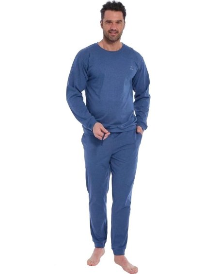 Cornette Modré melanž pánské dlouhé pyžamo