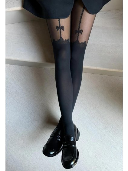 Veneziana Černé dámské silonky Lucia s mašlí 20/40 den