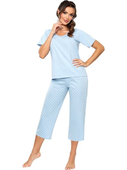 Donna Světle modré dámské pyžamo s 3/4 kalhotami