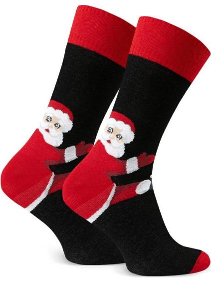 Černo-červené pánské vysoké ponožky se Santou na patě *Art.136