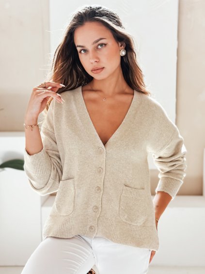 Béžový dámský krátký kardigan SORELIE s viskózou