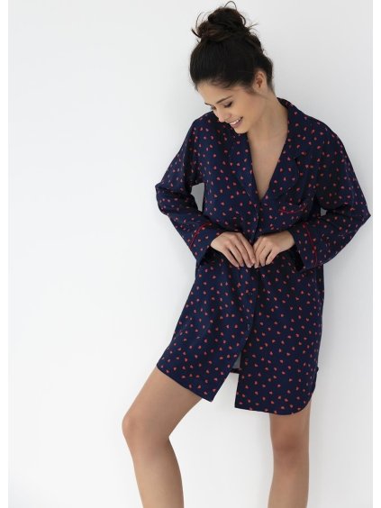 Sensis Tmavě modrá dámská viskózová noční košile se srdíčky