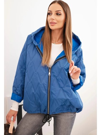 Dámská modrá prošívaná bunda s kapucí