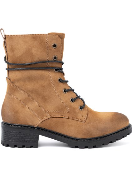 Šněrovací dámské camel workery s efektním stínováním na špičce