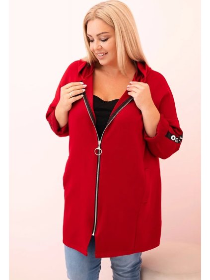 Červená dámská viskózová plus size mikina s kapucí