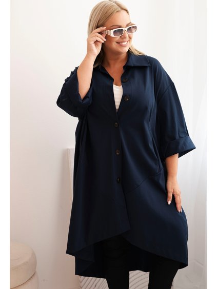 Tmavě modrý dámský lehký kabátek s klasickým límcem
