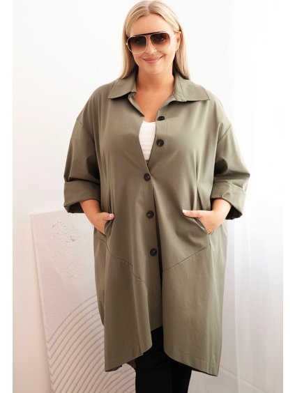 Khaki dámský lehký kabátek s klasickým límcem