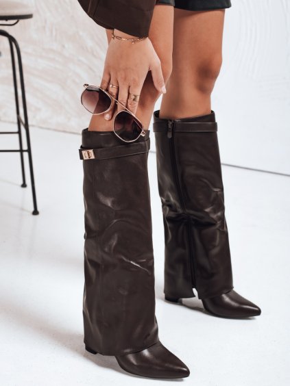 Hnědé dámské vysoké kozačky s širokým svrškem