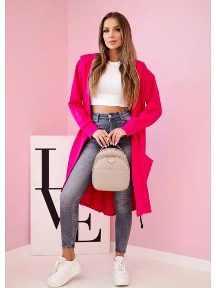 Tmavě růžový dámský asymetrický kardigan s potiskem na zádech