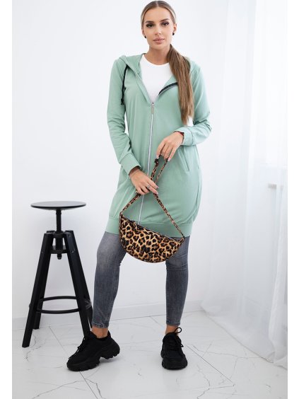 Mátová dámská pohodlná dlouhá mikina na zip s kapucí