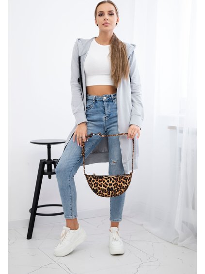 Světle šedá dámská pohodlná dlouhá mikina na zip s kapucí