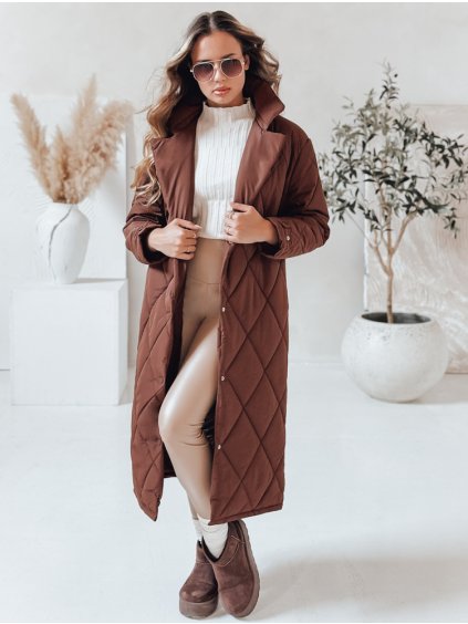 Hnědá dámská dlouhá prošívaná bunda WARMISSA