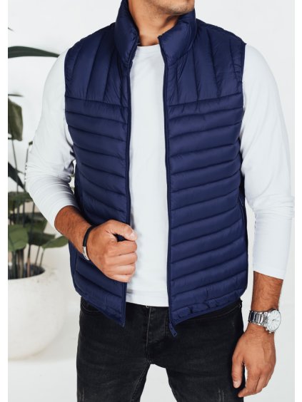 Tmavě modrá pánská prošívaná vesta