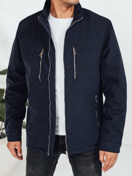 Tmavě modrá pánská přechodová bunda bez kapuce