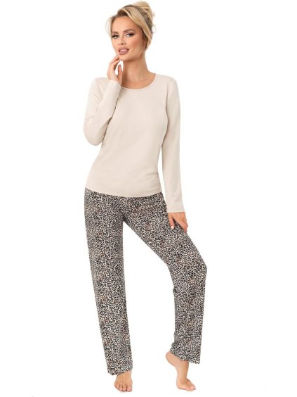 Donna Dámské dlouhé viskózové pyžamo s leopardím potiskem