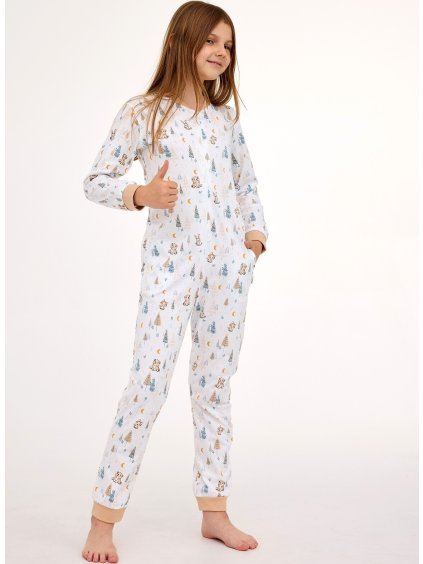 Cornette Young Smetanový dětský overal na spaní s potiskem