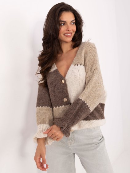 Béžový dámský svetr s volánkovými rukávy