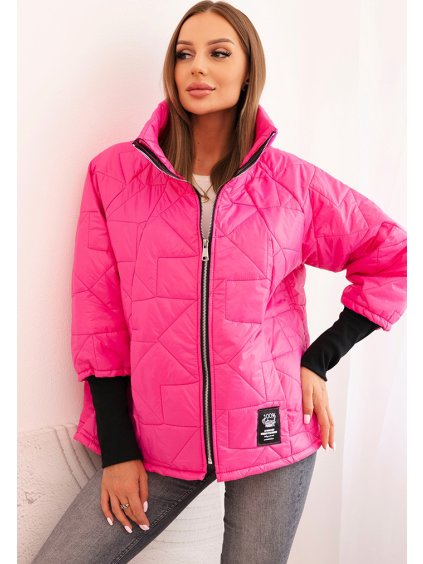 Růžová dámská prošívaná bunda se stojáčkem a elastickými manžetami
