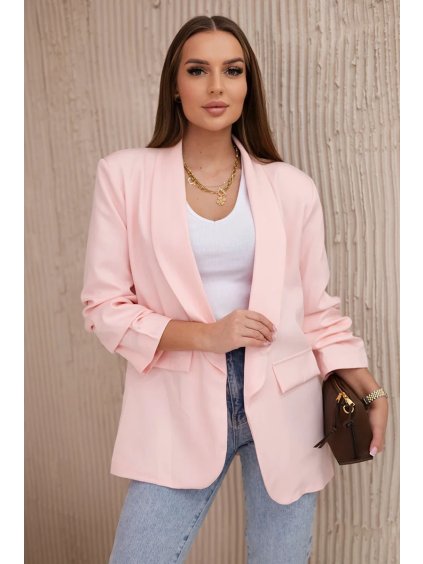 Elegantní dámský světle růžový blejzr bez zapínání