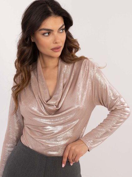 Béžová dámská elegantní lesklá halenka