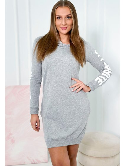 Světle šedé dámské mikinové šaty s kapucí