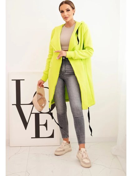 Limetkový dámský zateplený kardigan s kapucí