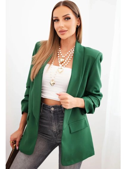 Elegantní dámský tmavě zelený blejzr bez zapínání