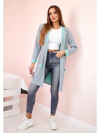 Šedo-mátový dámský kardigan s kapsami