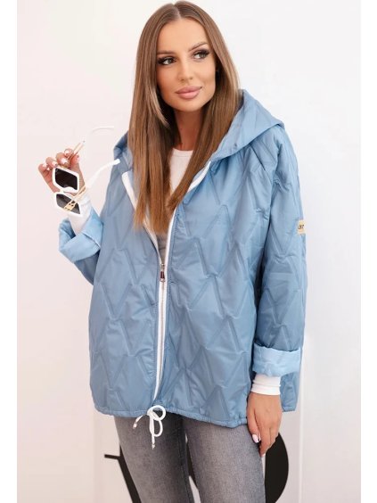 Dámská světle modrá prošívaná bunda s kapucí