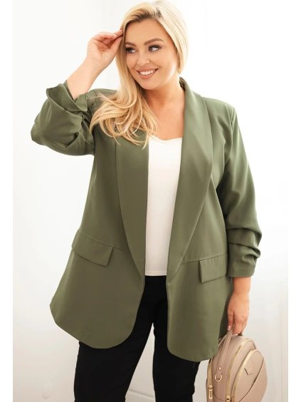 Khaki dámský elegantní plus size blejzr