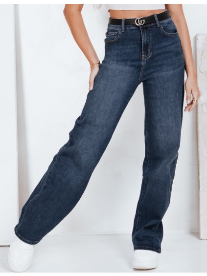 Tmavě modré dámské široké džíny s vysokým pasem