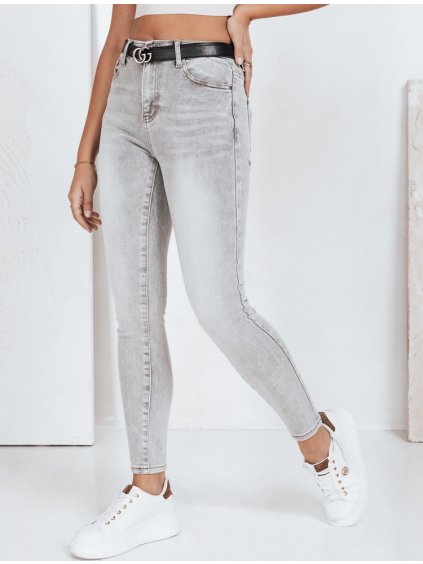 Světle šedé dámské úzké džíny s vysokým pasem