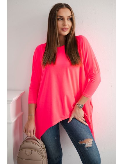 Neonově růžová asymetrická oversize halenka
