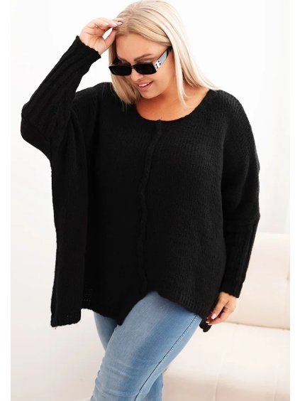 Černý dámský asymetrický plus size pletený svetr