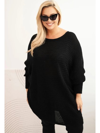 Černý dámský pletený plus size svetr s příměsí mohéru