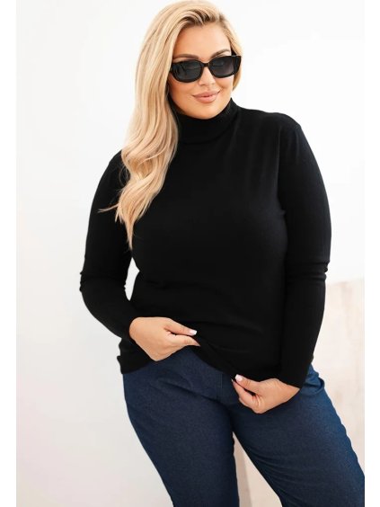 Černý dámský plus size svetr klasického střihu z viskózy