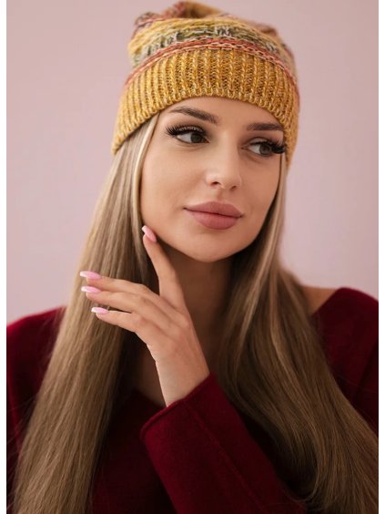 Hořčicovo-khaki dámská čepice s fleecovou podšívkou