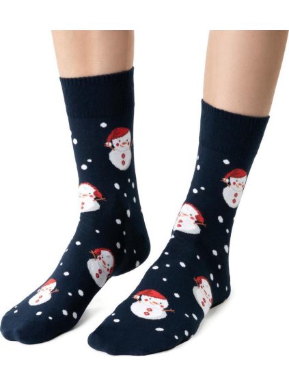 Tmavě modré dámské vánoční ponožky Art.136